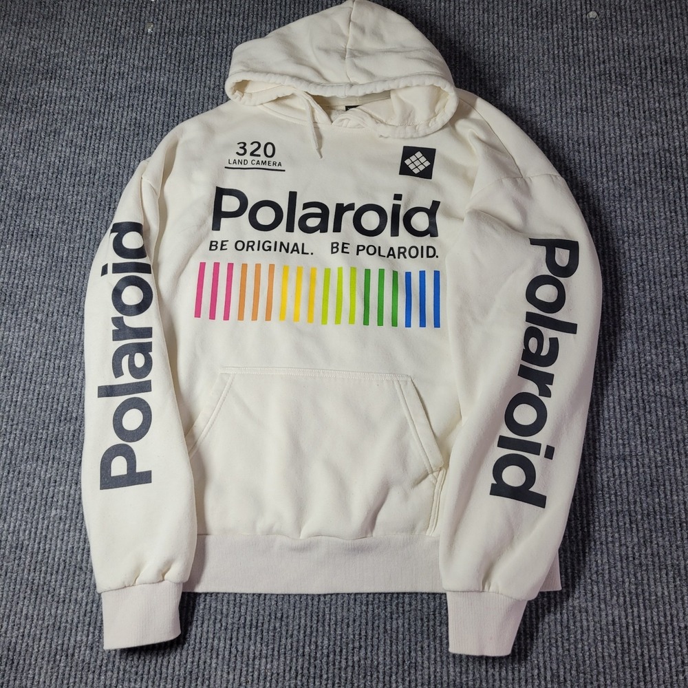 Polaroid 320 Hoodie Men M Camera Retro Sweatshirt Pullover Graphic Logo Read